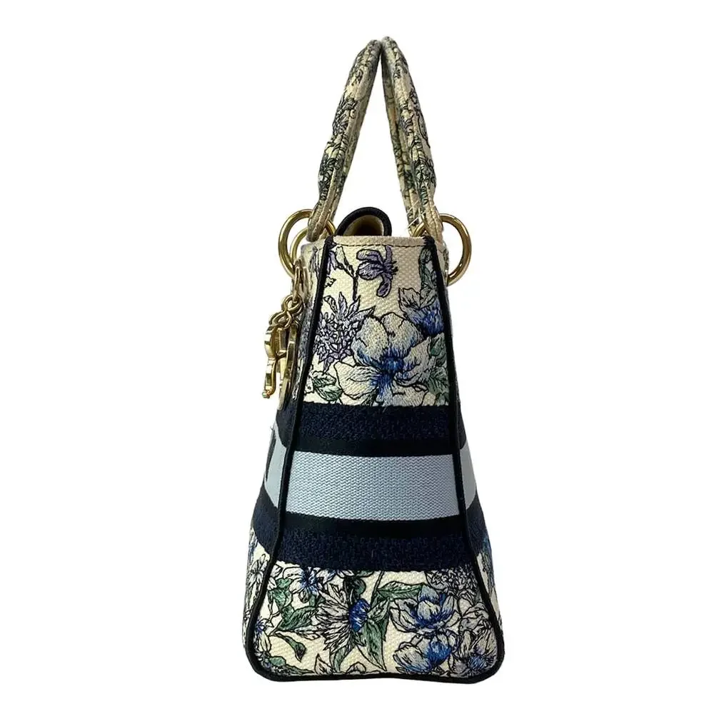 Christian Dior Lady Dior Light Medium Bag Handbag Cream Blue Multi